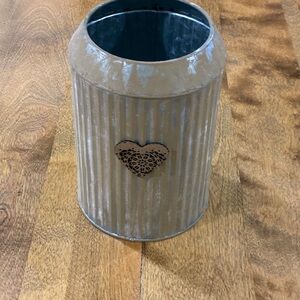 Rustic Heart-Embellished Metal Vase